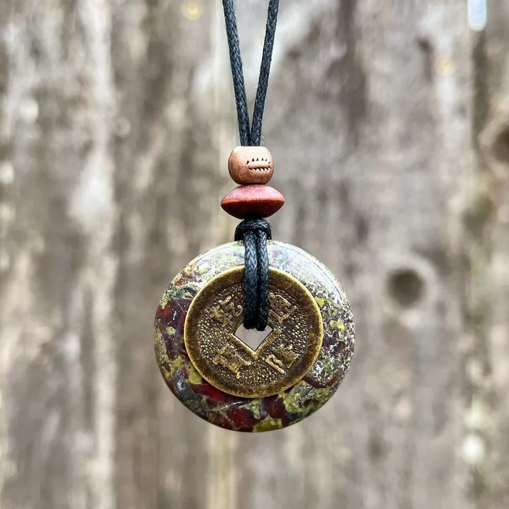Dragons Blood Jasper Pendant with Lucky Coin - Picture 1 of 6